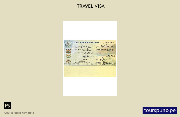 Plantilla de visa de turista para África Oriental lista para imprimir
